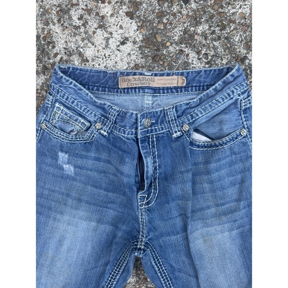 Rock Roll Cowboy Jeans Men 33x32 Blue Double Barrel Straight Denim Pants Western - Picture 2 of 5